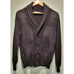Calvin Klein Black Shawl Collar Chunky Cardigan Sweater Pockets Sz M Grandpa